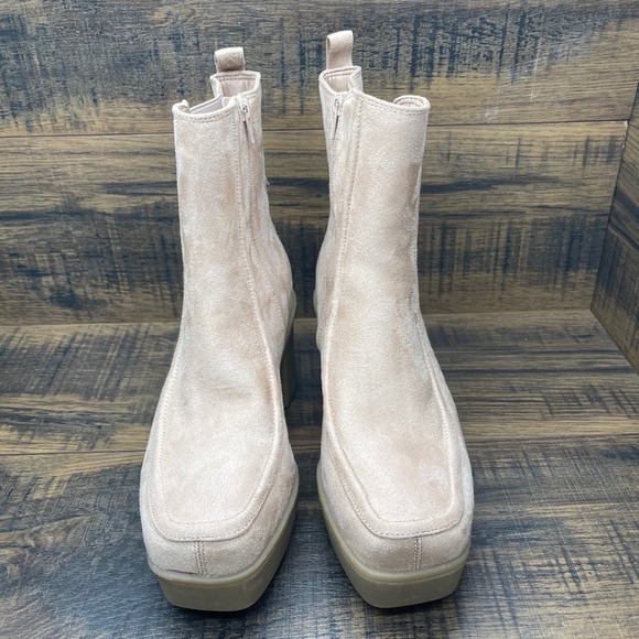 Lane Bryant Women's Ankle Boots Beige Platform Heel Zip Size 10W - Picture 3 of 13